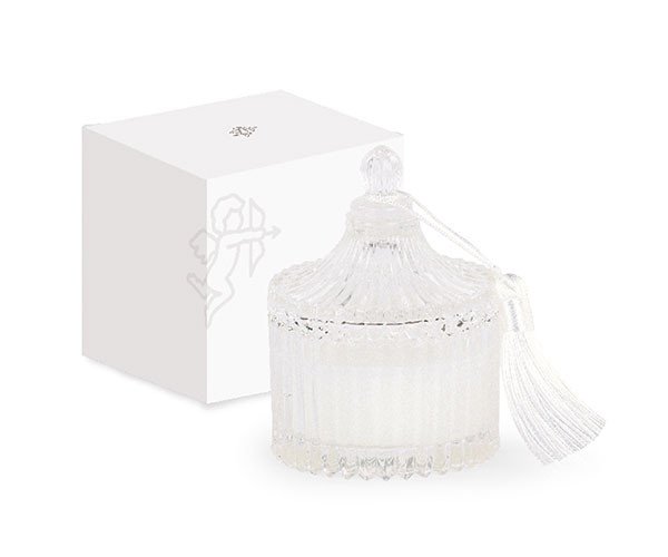 Potiche candela bianca con nappa - 29399 Potiche candela bianca con nappa - 29399