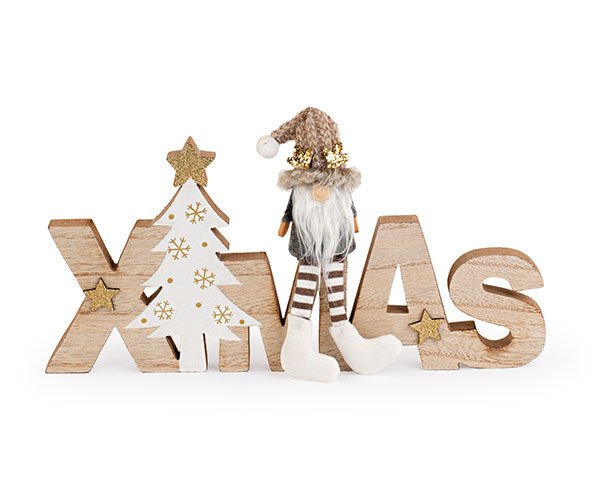 Scritta xmas con gnomo beige - 783