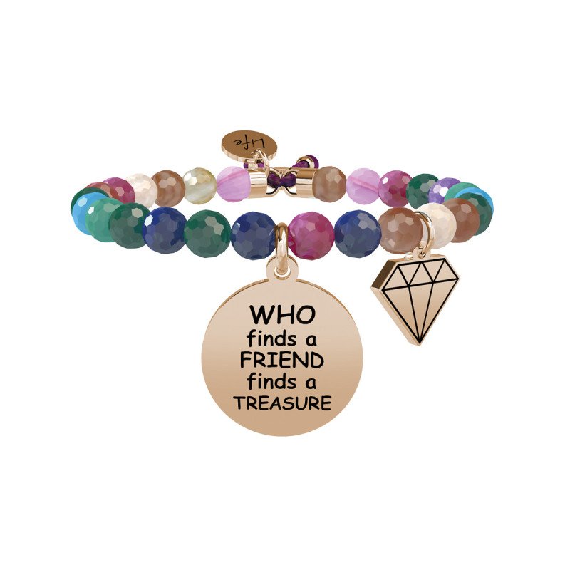 Bracciale agata multicolor e pvd rosé - 731670