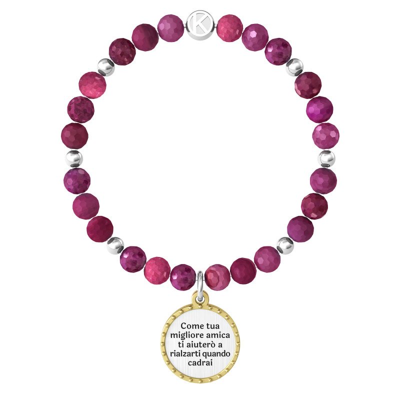Bracciale agata fuxia, acciaio 316l e pvd oro - 732016