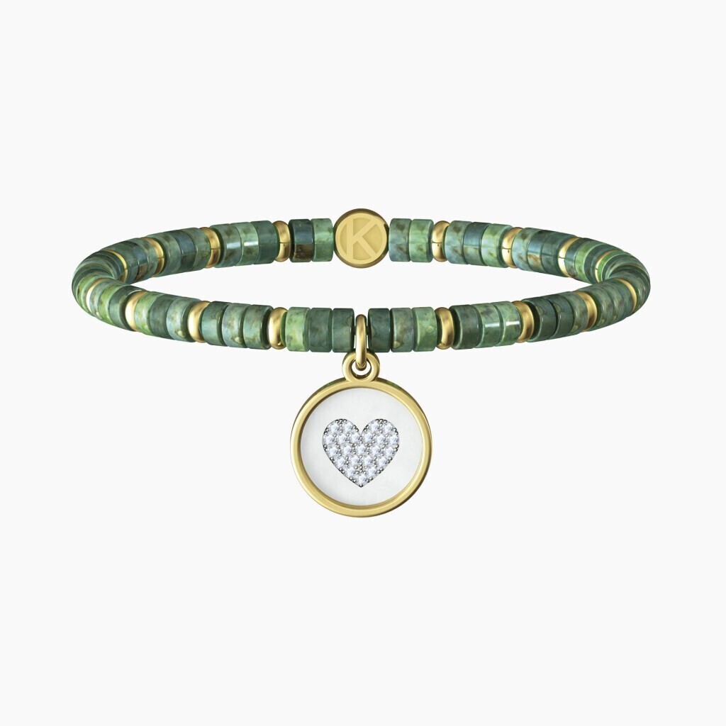 Bracciale diaspro verde acciaio 316l pvd oro - 732034