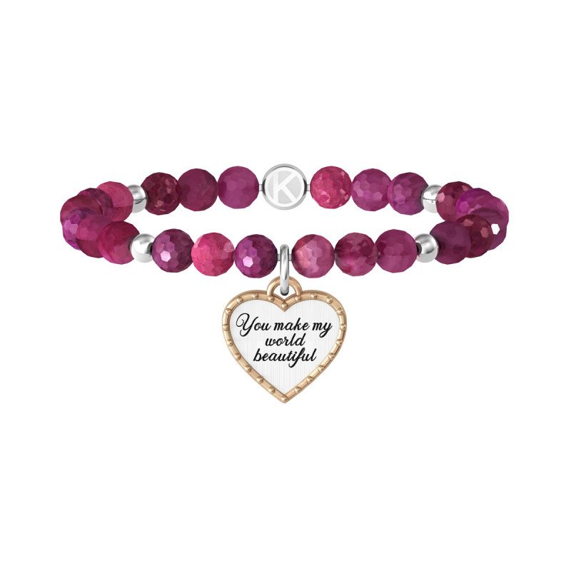 Bracciale elastico in agata fucsia e ciondolo CUORE | YOU MAKE MY WORLD BEAUTIFUL - 732127