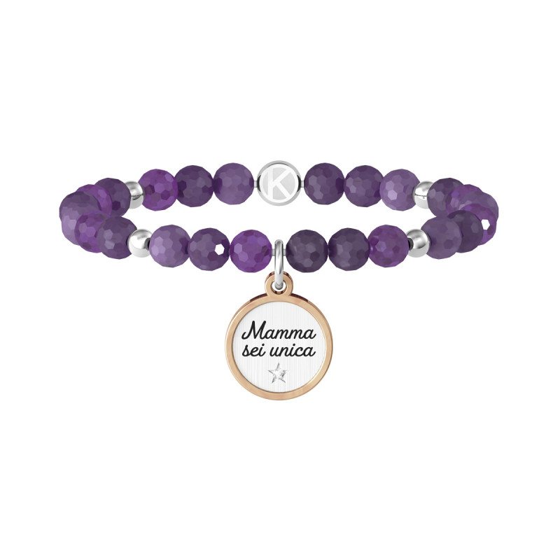 Bracciale ametista, acciaio 316L e PVD Rosè - 732153