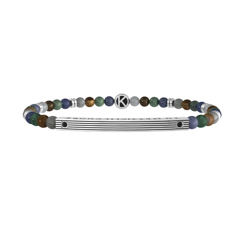 Bracciale pietre multicolor, acciaio 316L PVD nero - 732184