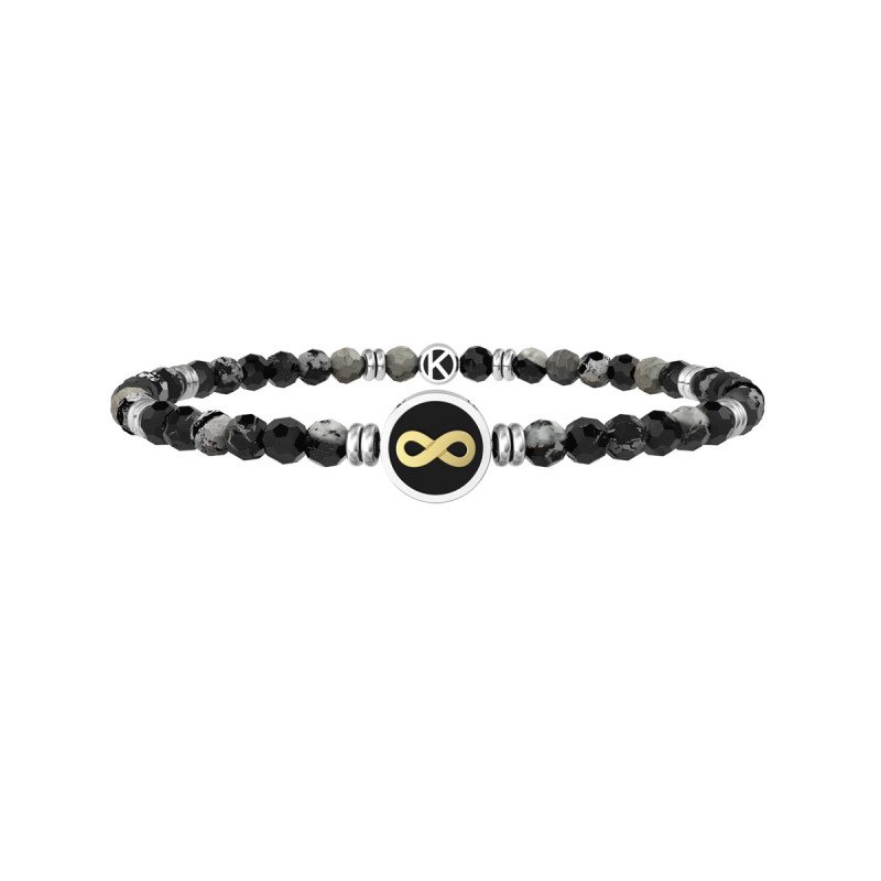 Bracciale in acciaio 316L PVD giallo e nero agata - 732242