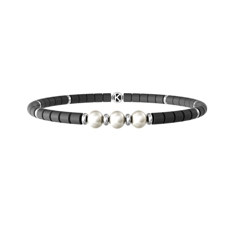 Bracciale in acciaio 316L PVD nero ematite perle - 732243