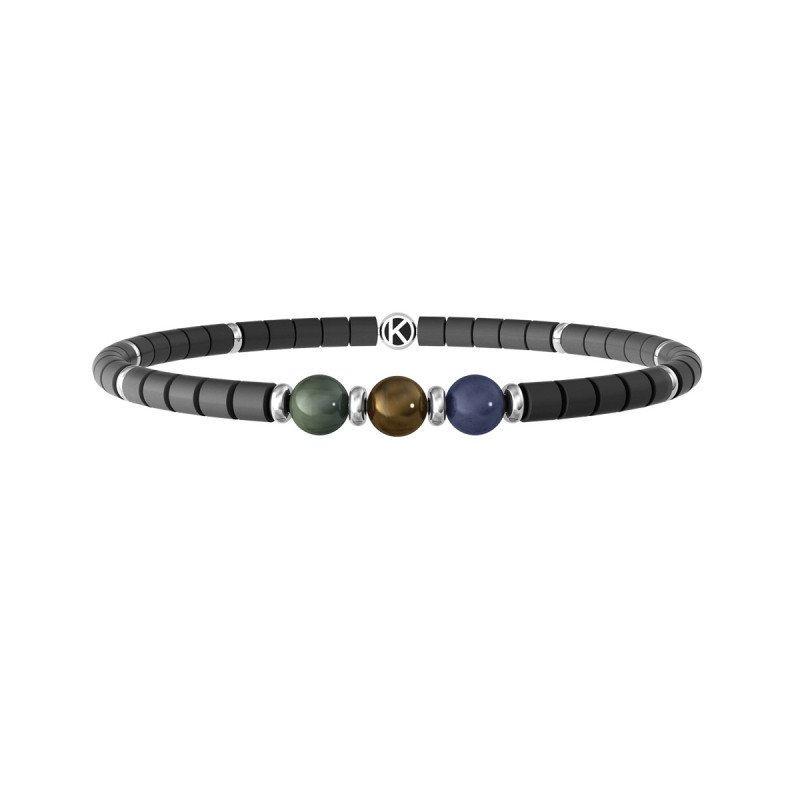 Bracciale in acciaio 316L PVD nero ematite pietre - 732244
