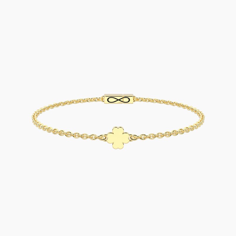 Bracciale Infinity in acciaio dorato con quadrifoglio - 732402-19