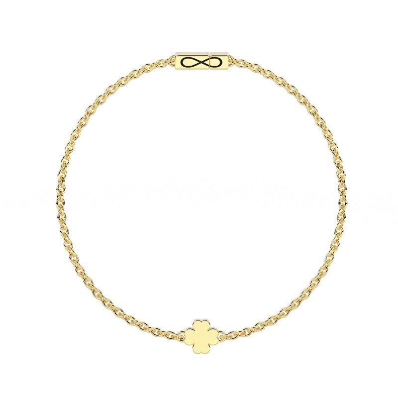 Bracciale Infinity in acciaio dorato con quadrifoglio - 732402-19