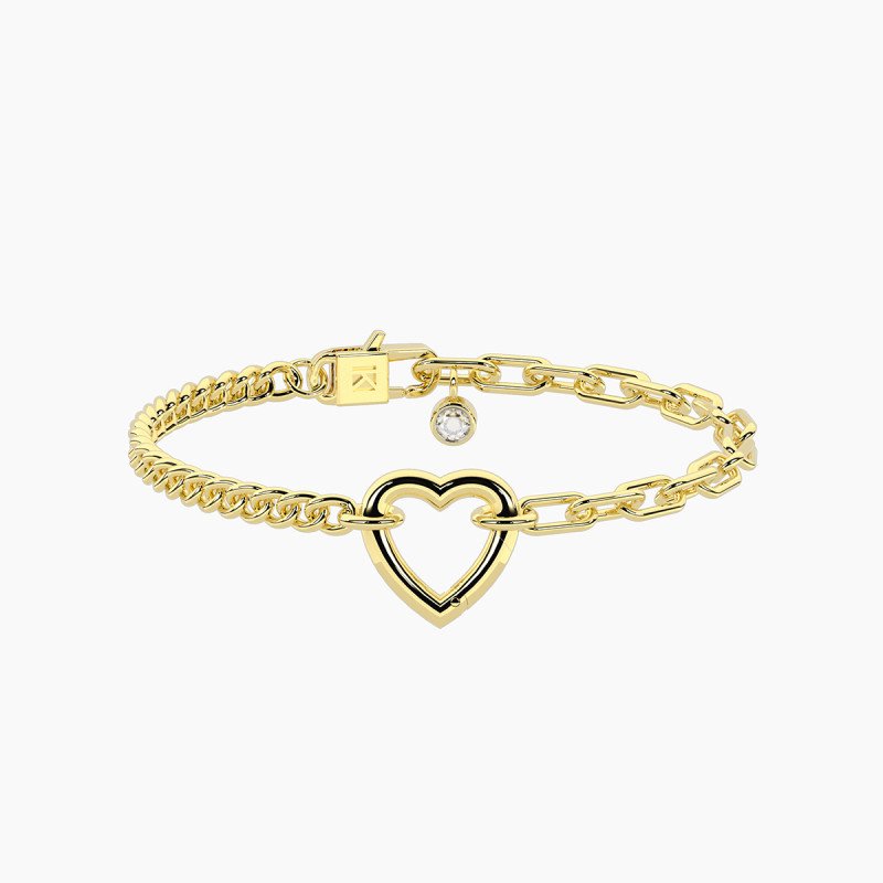Bracciale componibile con catena groumette e a maglie allungate in acciaio dorato - 732408
