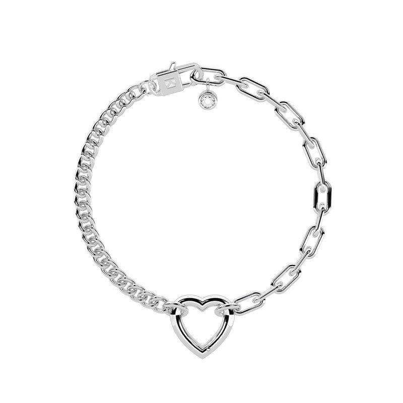 Bracciale componibile con catena groumette e a maglie allungate in acciaio - 732409