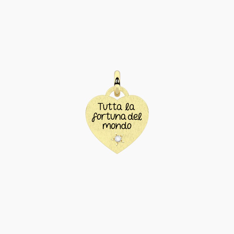 Ciondolo cuore dorato con scritta fortuna - 741365