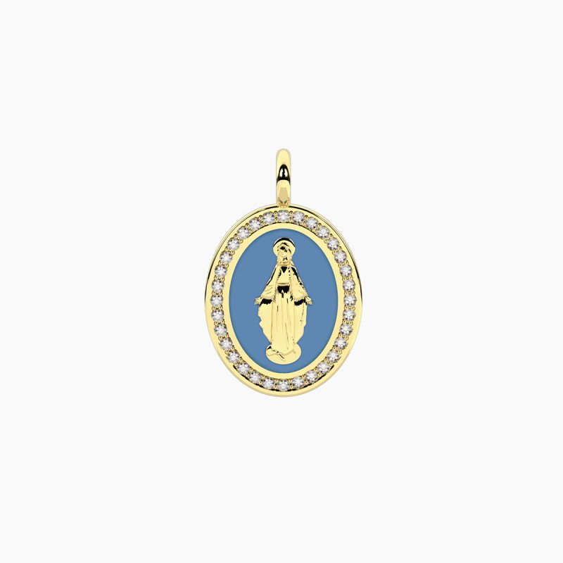 Ciondolo ovale con Madonnina smaltata azzurro - 741373