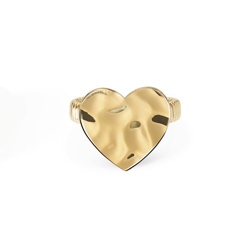 Anello dorato con cuore effetto martellato - 821003