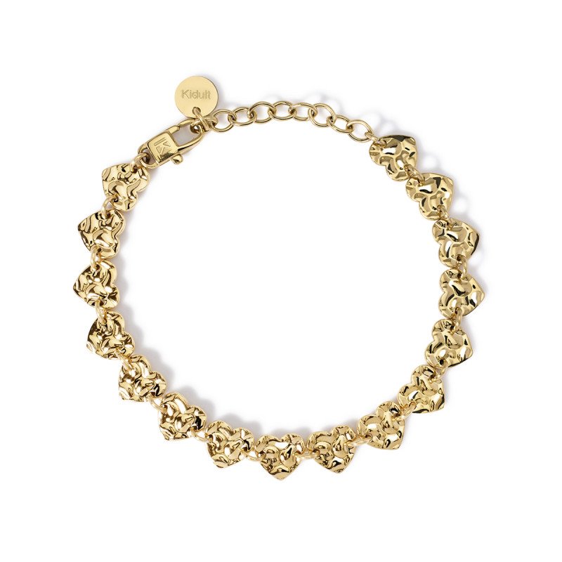 Bracciale dorato con cuori effetto martellato - 831009