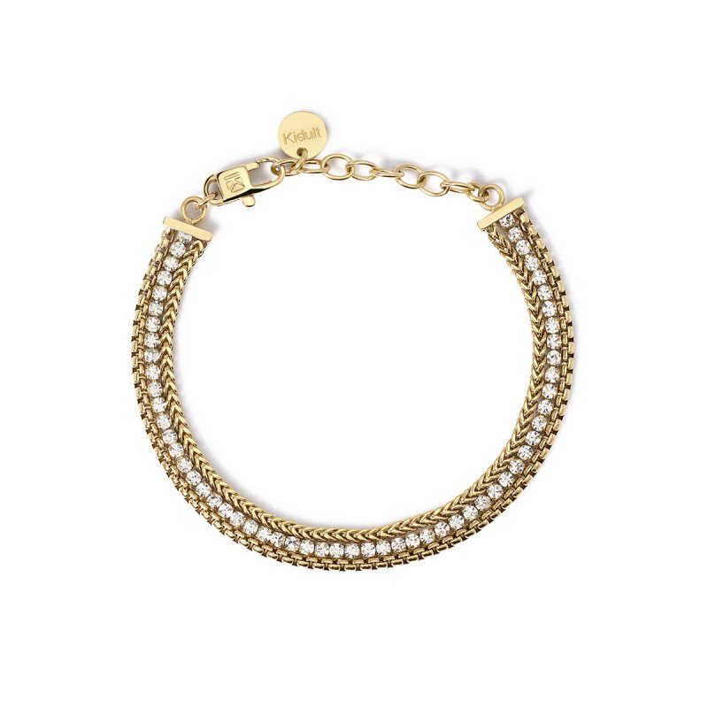 Bracciale dorato con due catene e tennis - 831026