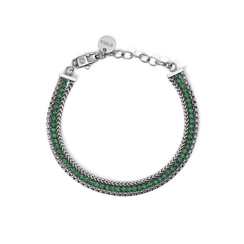 Bracciale dorato con due catene e tennis verde - 831028