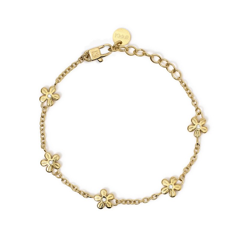 Bracciale dorato con catena rolò e fiori - 831052