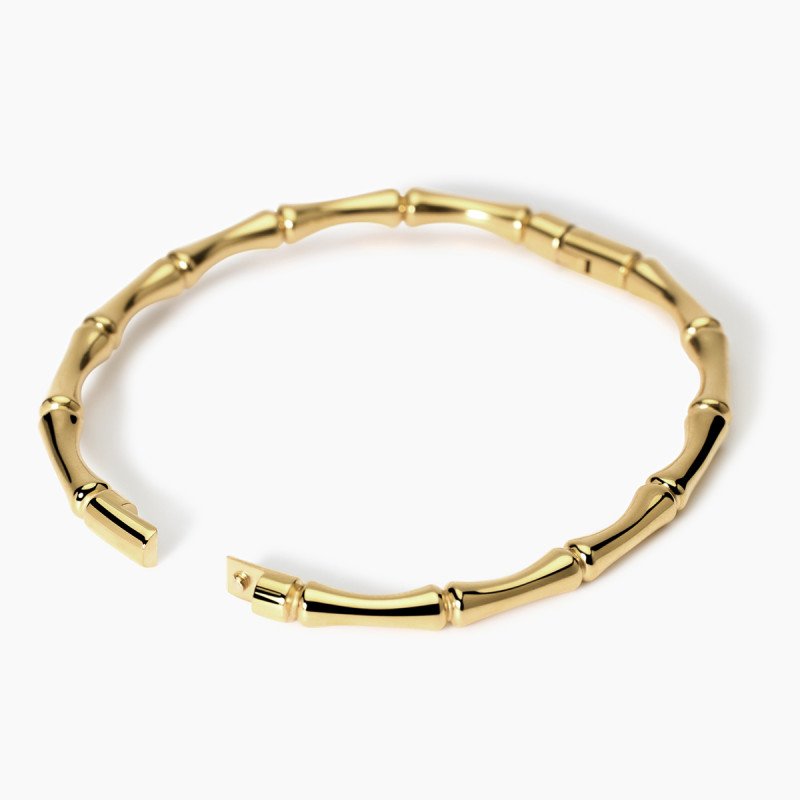 Bracciale rigido effetto bambù in acciaio dorato - 831060