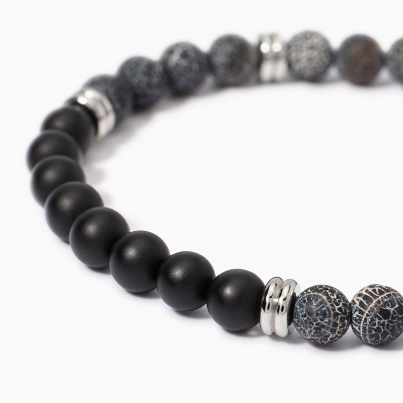 Bracciale in acciaio 316L agata nylon onice - 831090