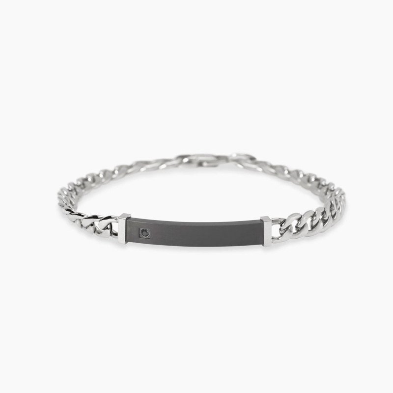 Bracciale con catena e piastra nera satinata - 831094