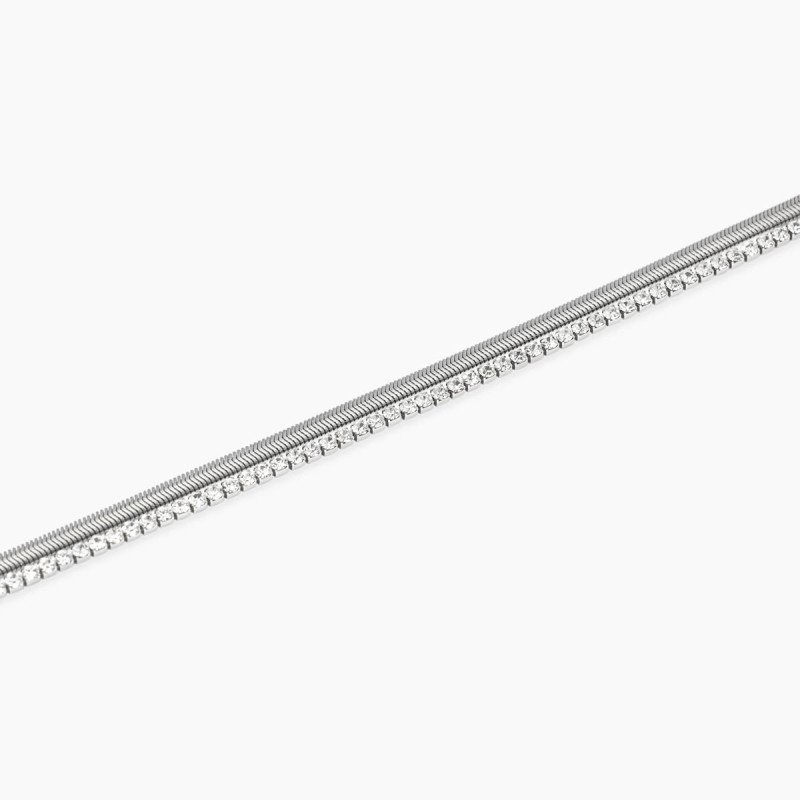 Bracciale con catena snake e tennis di cristalli - 831101