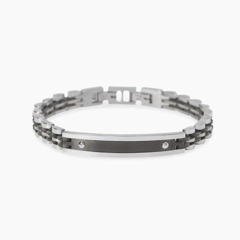 Bracciale nero con piastra e inserti in gunmetal - 831114