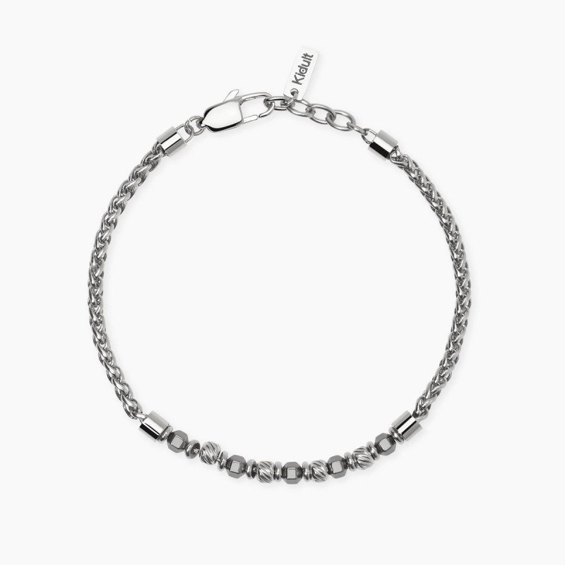 Bracciale con catena spiga in acciaio ed ematite - 831124