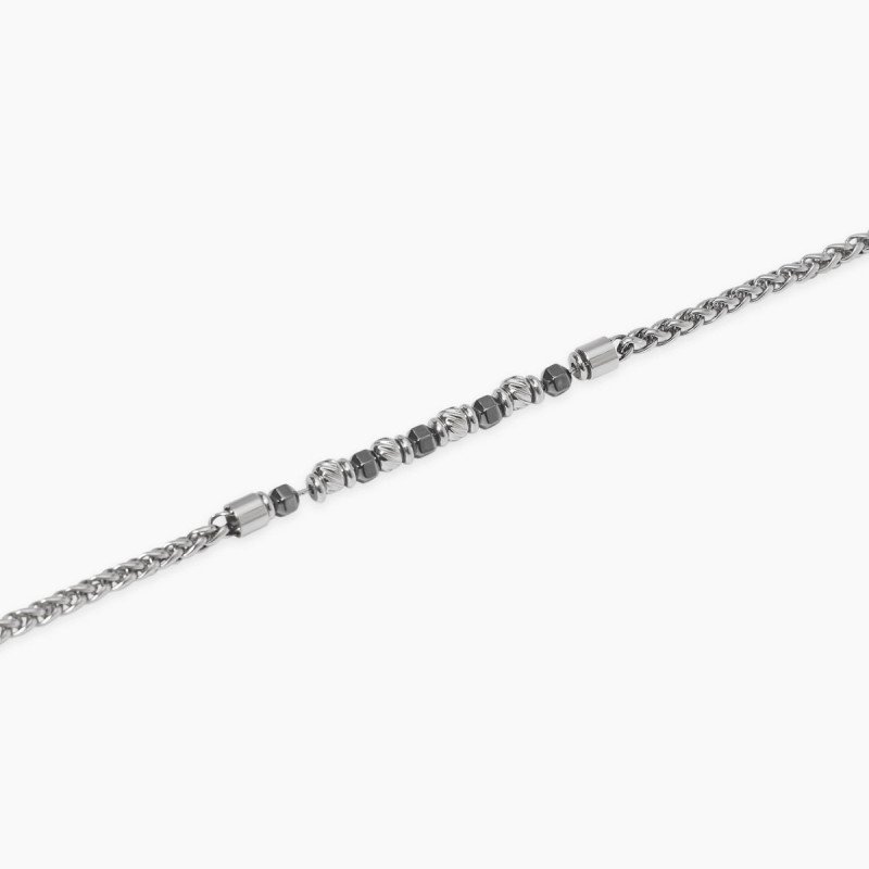 Bracciale con catena spiga in acciaio ed ematite - 831124