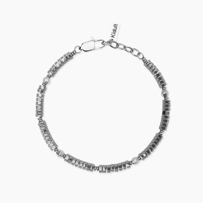 Bracciale regolabile in acciaio e ematite - 831125