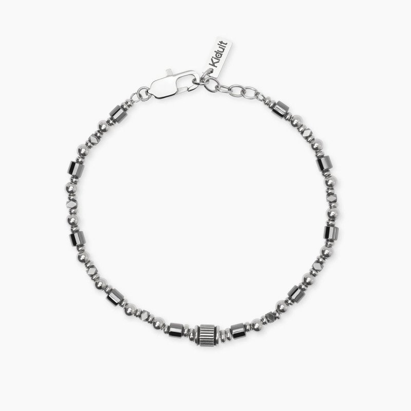 Bracciale regolabile in acciaio e ematite - 831129