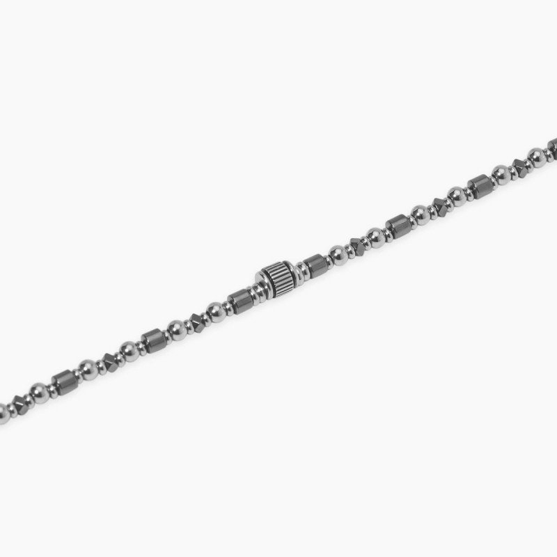 Bracciale regolabile in acciaio e ematite - 831129