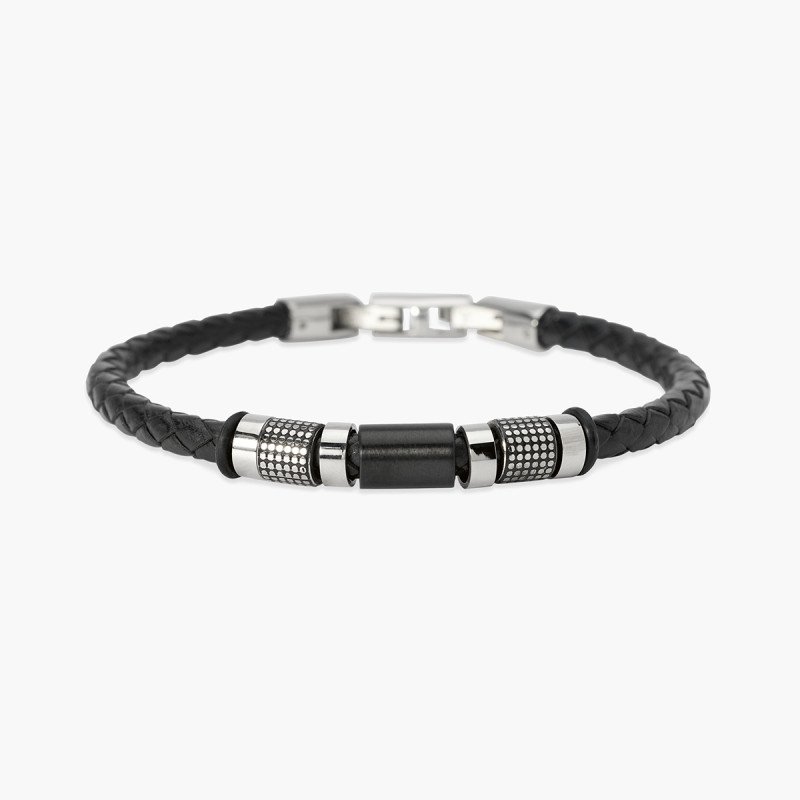 Bracciale in lab leather nera e cilindri borchiati - 831171