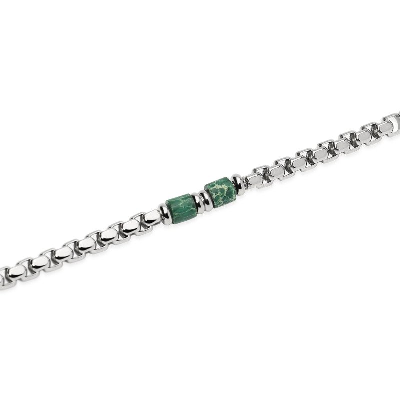 Bracciale con catena veneta e cilindri in diaspro verde - 831174