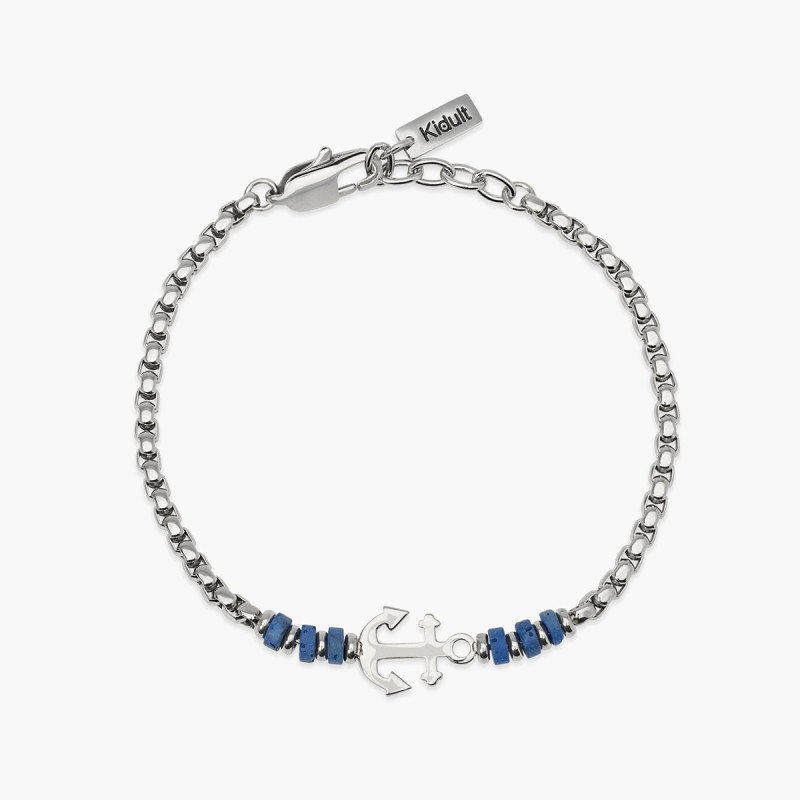 Bracciale con pietre laviche blu e ancora centrale - 831178