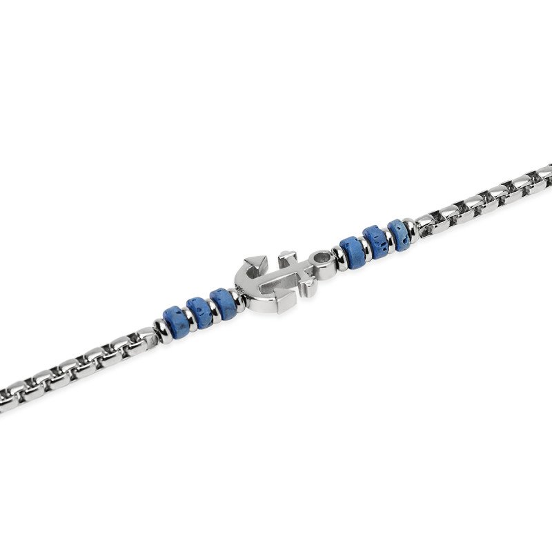 Bracciale con pietre laviche blu e ancora centrale - 831178