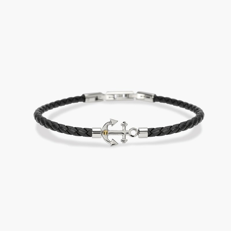 Bracciale in lab leather nera con ancora centrale - 831179