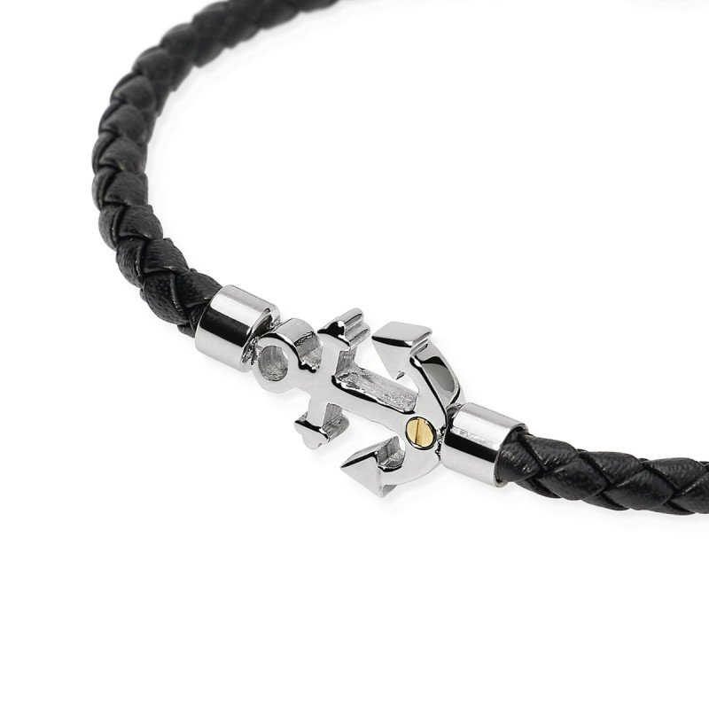 Bracciale in lab leather nera con ancora centrale - 831179