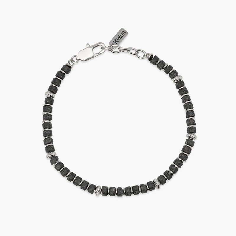 Bracciale regolabile con dischetti in pietra lavica. - 831180