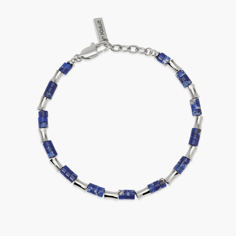 Bracciale con elementi bambù in acciaio e diaspro blu - 831182