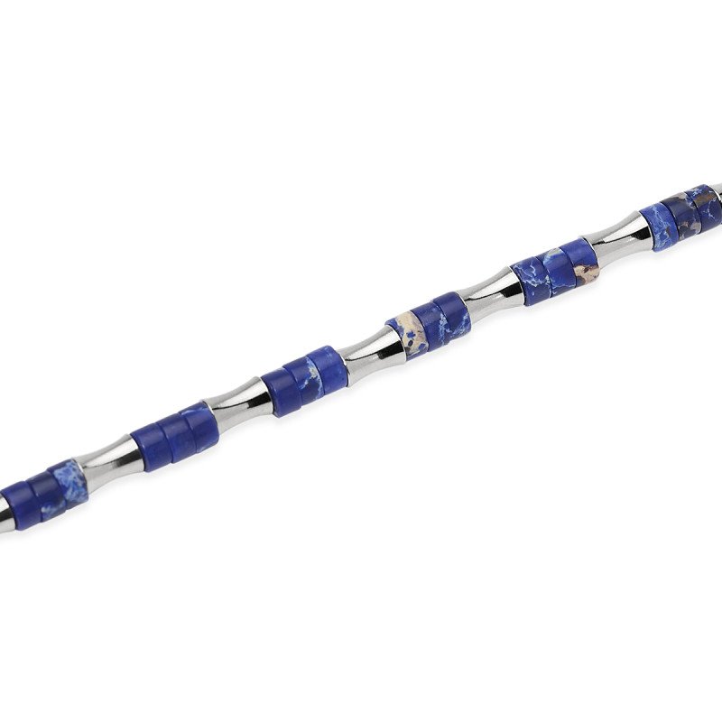 Bracciale con elementi bambù in acciaio e diaspro blu - 831182