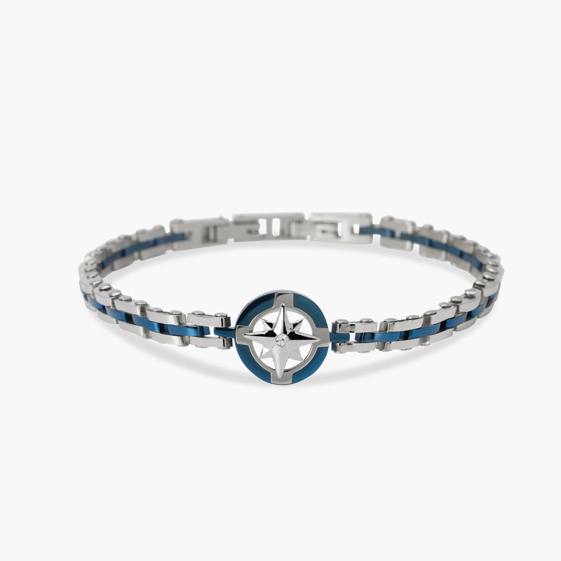 Bracciale con maglia in acciaio e blu e rosa dei venti centrale - 831185