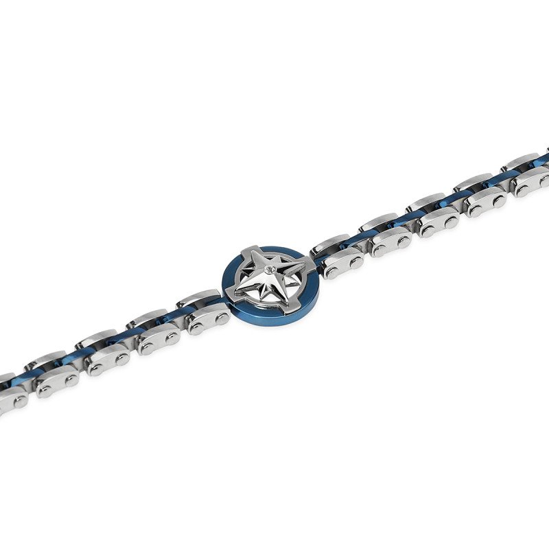 Bracciale con maglia in acciaio e blu e rosa dei venti centrale - 831185