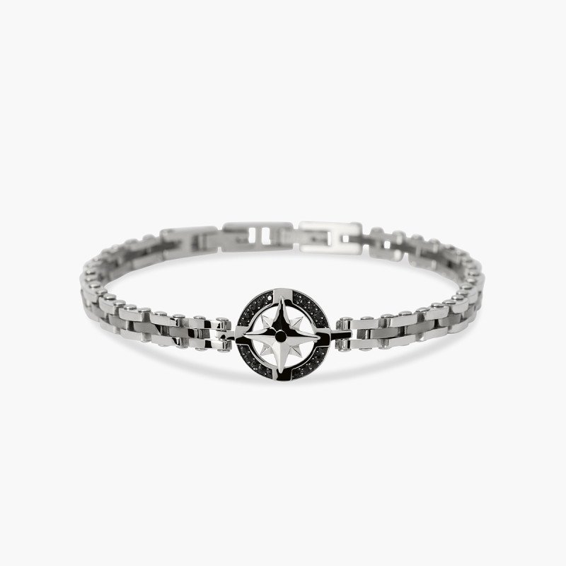 Bracciale con maglia in acciaio e rosa dei venti centrale - 831186