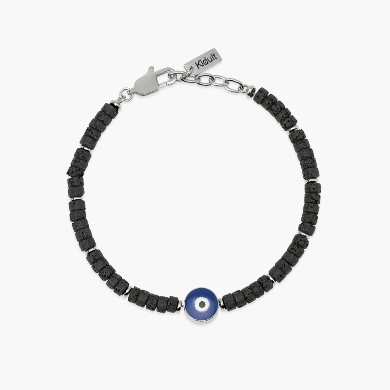 Bracciale in pietra lavica con simbolo occhio centrale - 831189