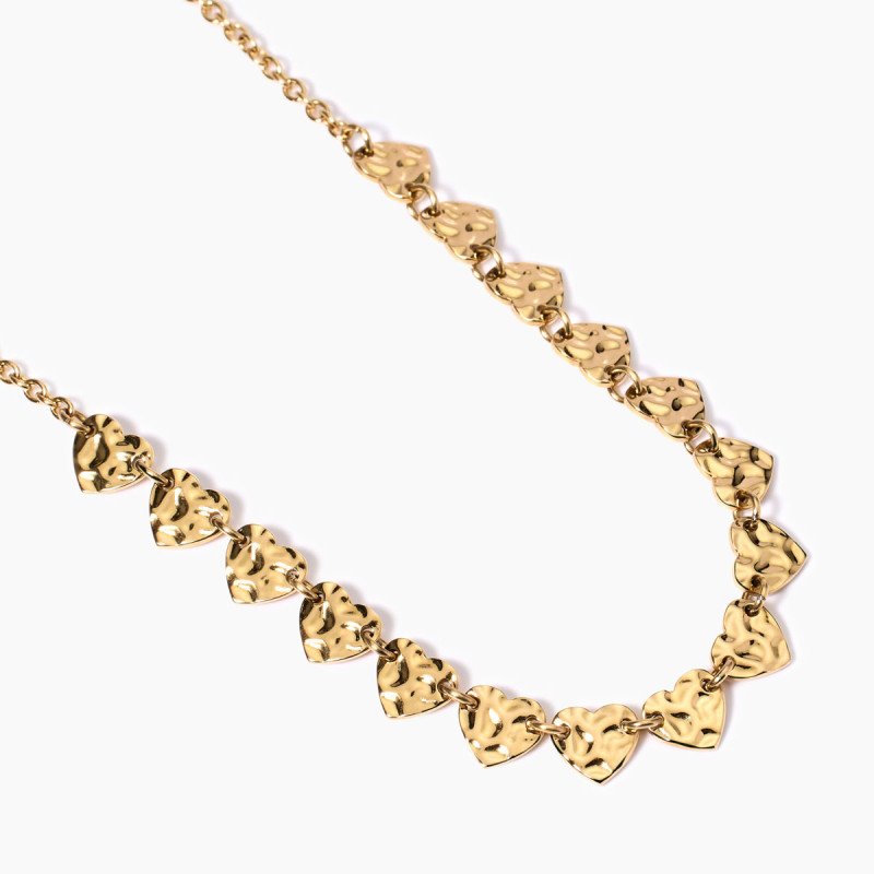Girocollo dorato cuori effetto martellato - 851007