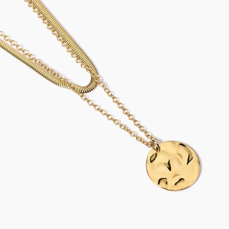 Girocollo dorato con tondo effetto martellato - 851010