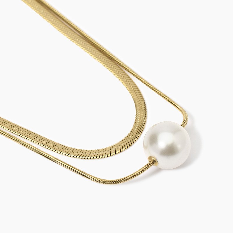 Girocollo dorato con doppia catena e perla conchiglia - 851020