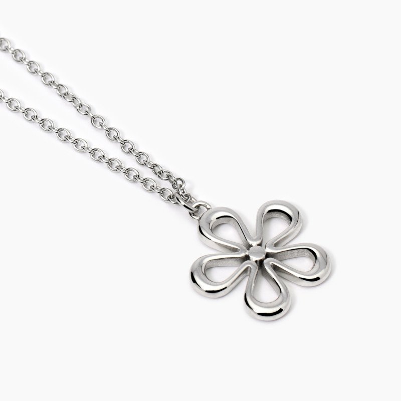 Girocollo in acciaio con catena rolò e fiore - 851026