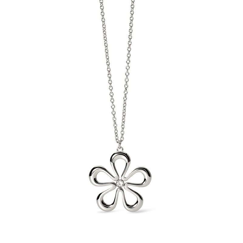 Collana in acciaio con catena rolò e fiore - 851027